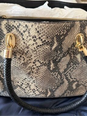 Cole Haan Python-Print Tote Handbag with Black Braided Handles